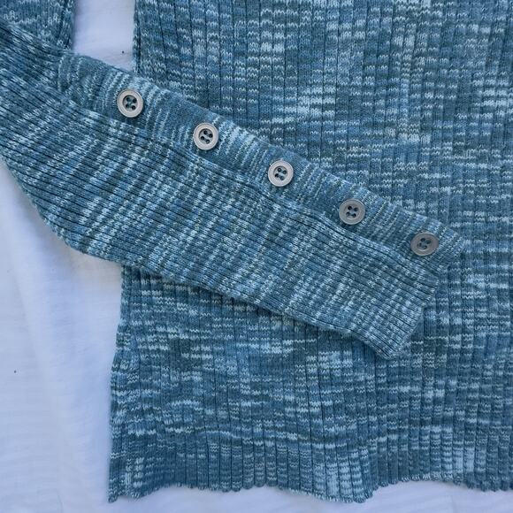 Sundance Blue Heather Ribbed Henley Sweater Cotton Blend Button Cuff Top XS - Picture 8 of 8